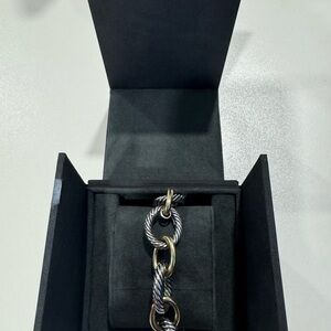 Oval Link Chain Bracelet in Sterling Silver with 18K Yellow Gold, 17mm